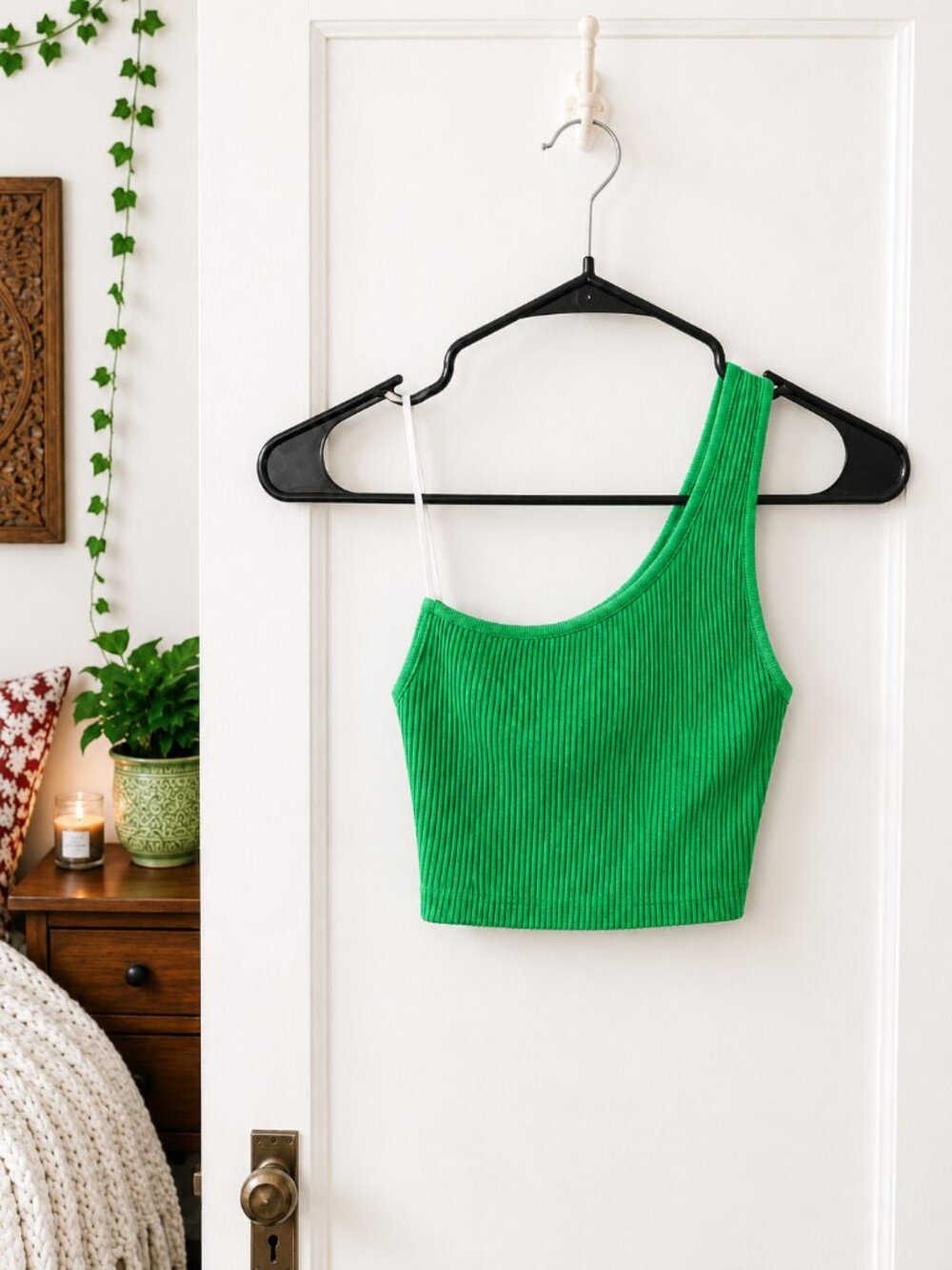 Aritzia Babaton Sculpt Knit One Shoulder Crop‎ Top Green XS